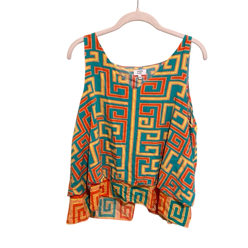 Crown & Ivy Multicolor Geometric Blouse - Size Large